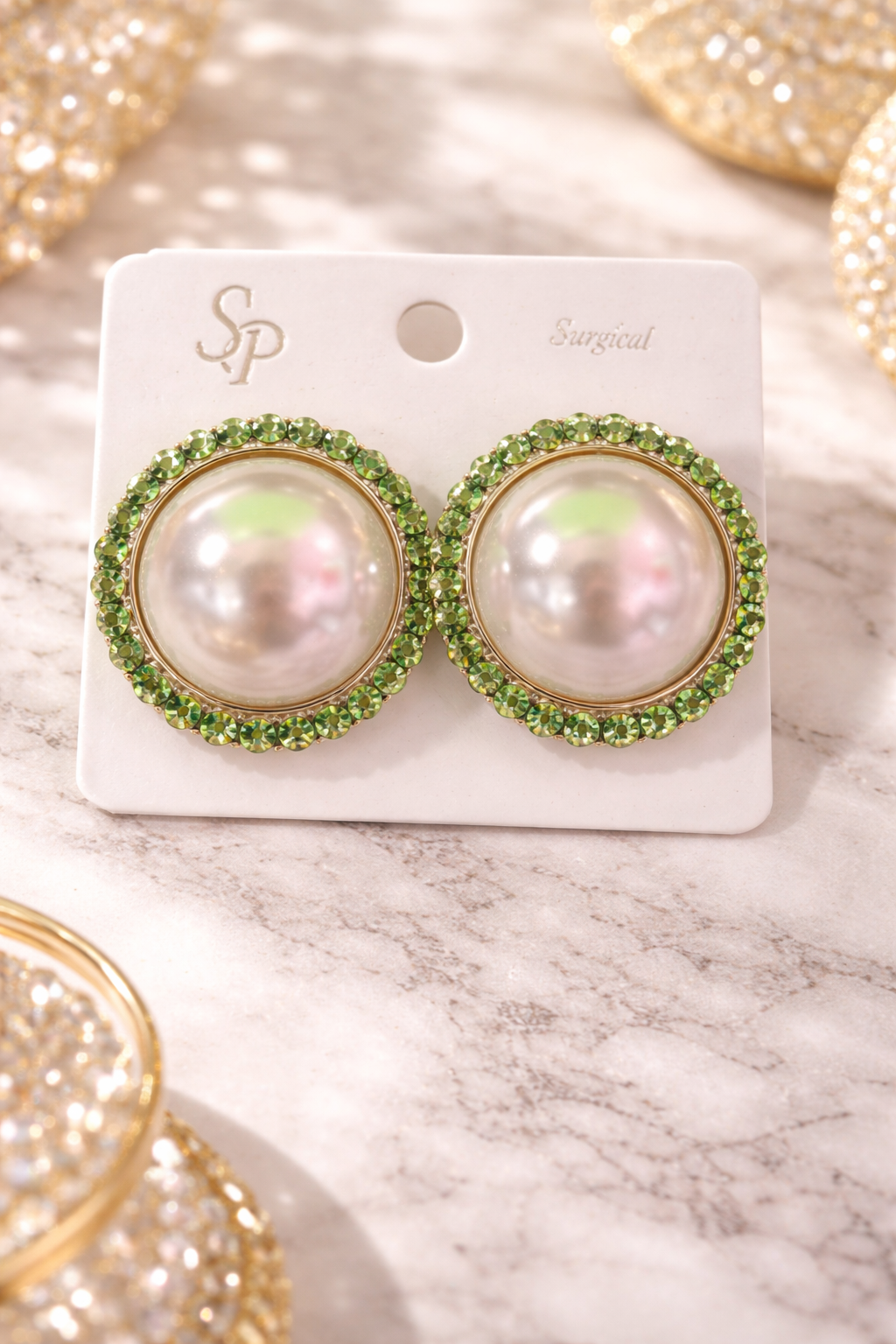 Peridot Pearl Halo Stud Earrings