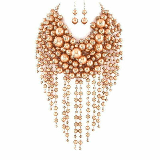 Diacly - Chunky Dangling Pearls Choker Necklace Set
