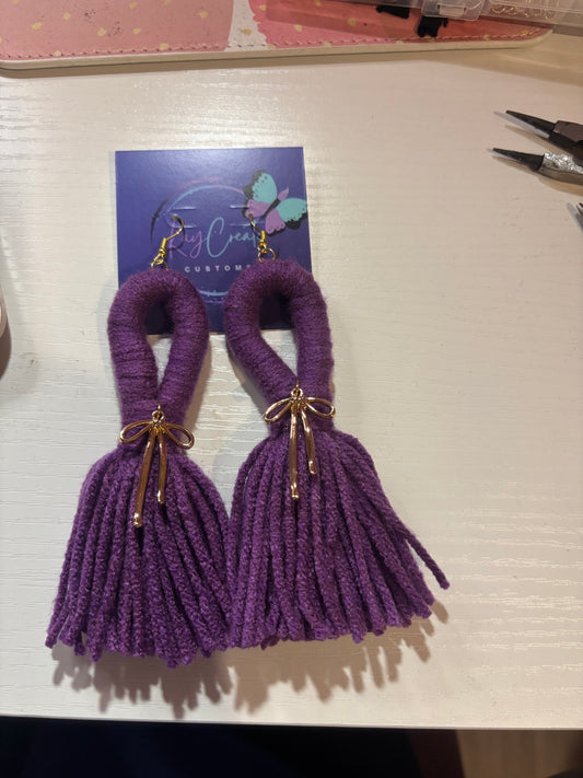 Amethyst Bow Tassel Earrings