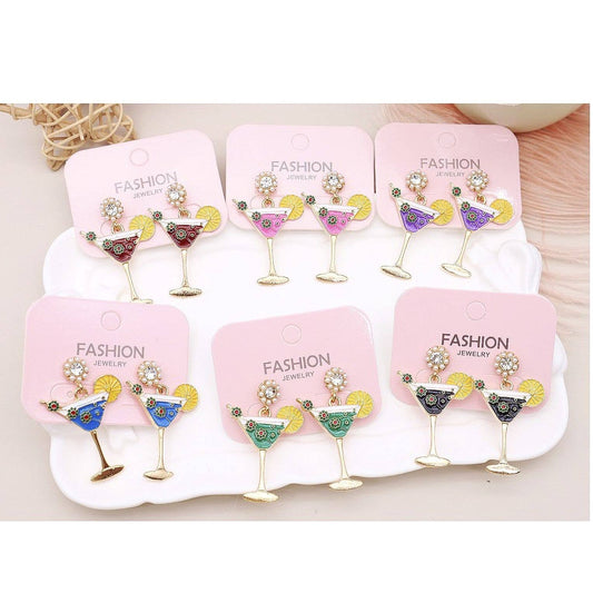Diacly - 12pk Rhinestone Dangle Cocktail Glass Earrings
