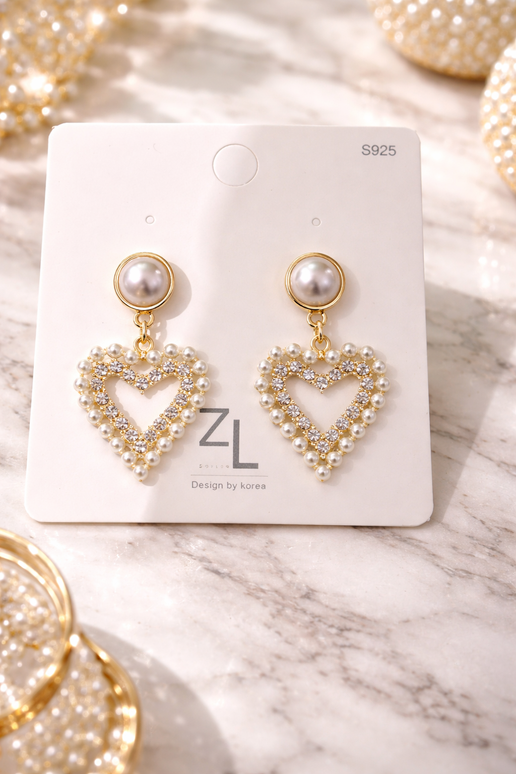 Pearl Heart Drop Earrings