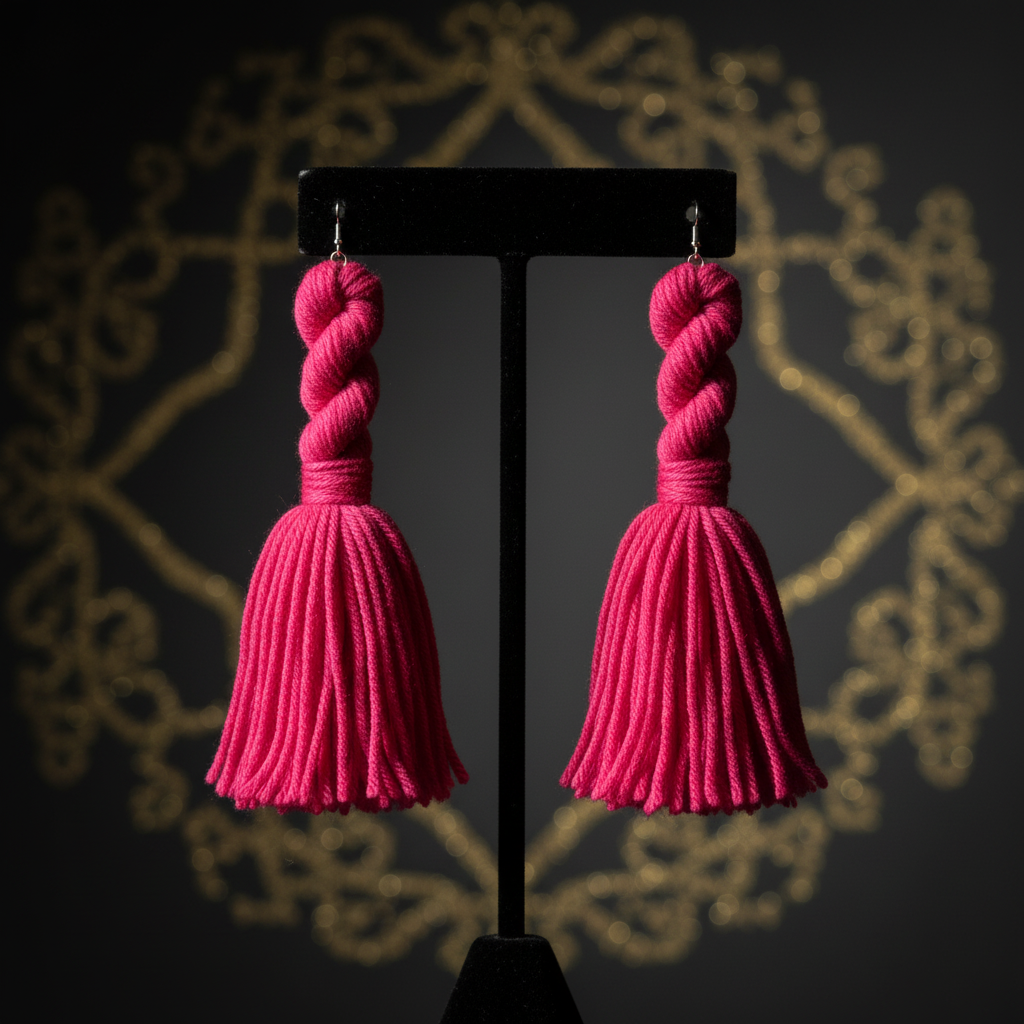 Hot Pink Twisted Knot Tassel Earrings – Luxury Product Photo