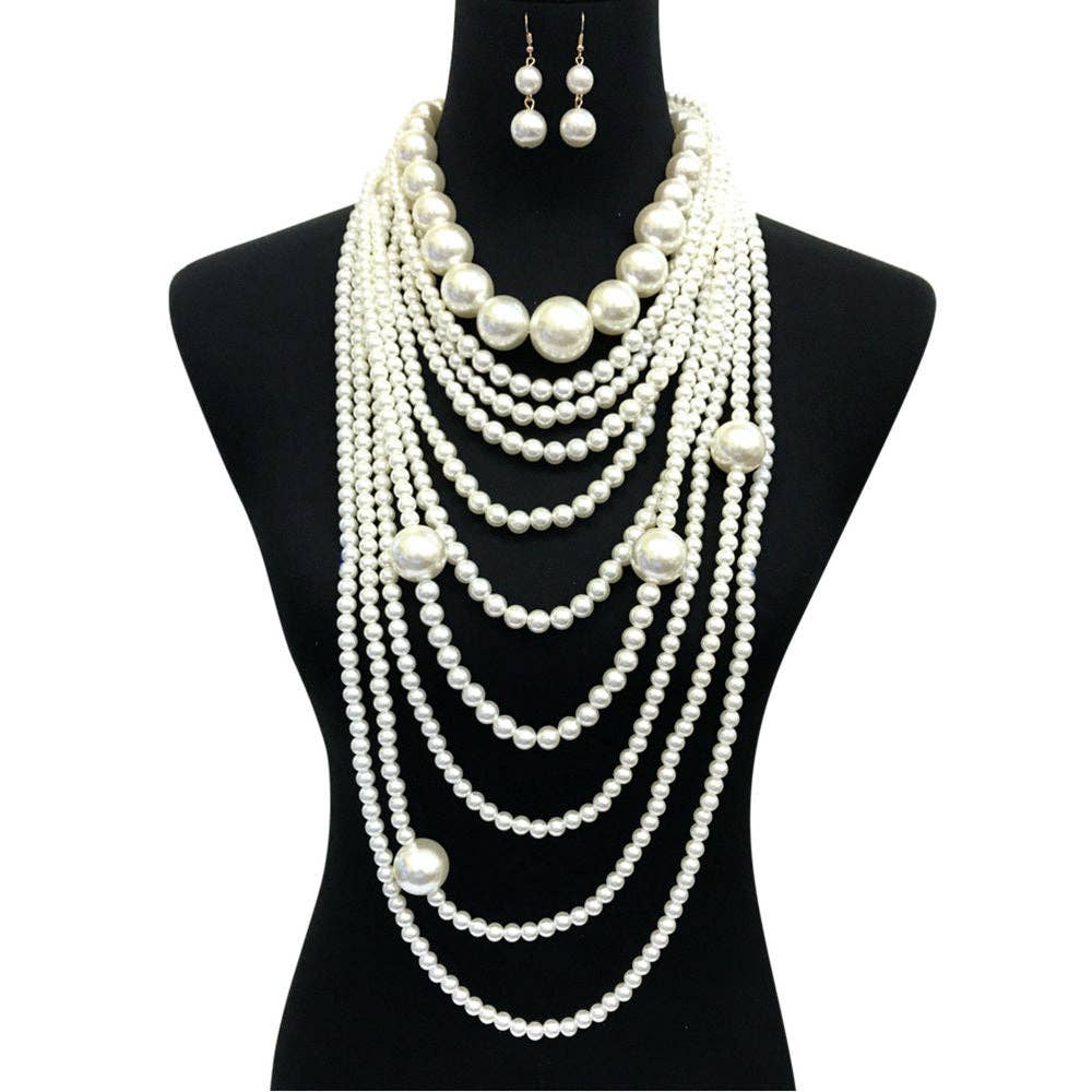 Long Cream Pearl Necklace Set|20 inches: Color / Gold / 20 inches