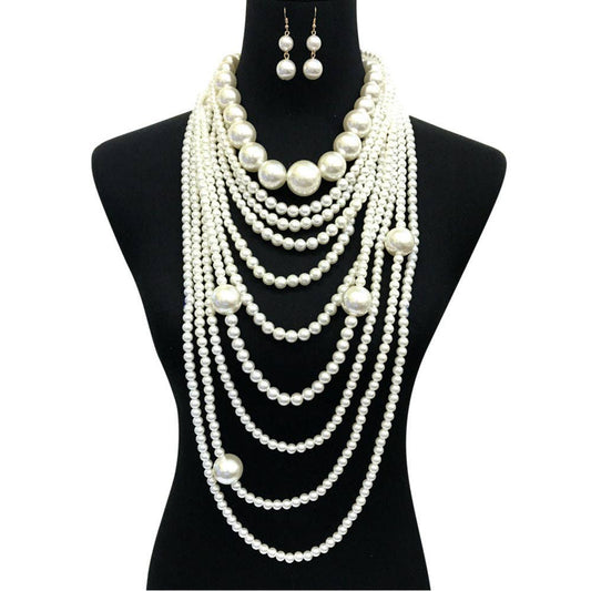 Long Cream Pearl Necklace Set|20 inches: Color / Gold / 20 inches