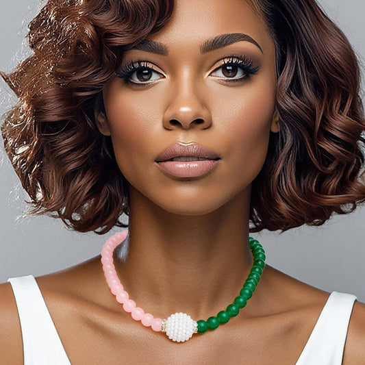 Pink Green Pearl Glass Bead Necklace: Color