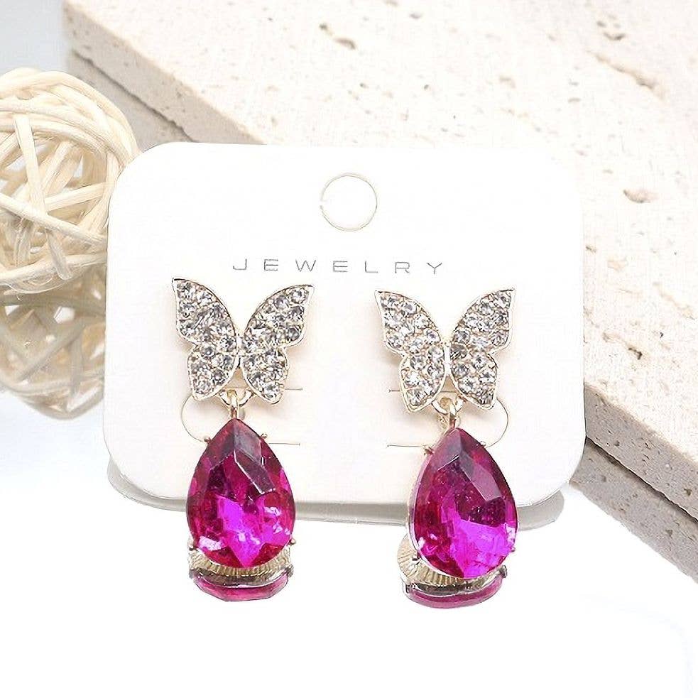 Polished Butterfly Teardrop Dangle Earrings