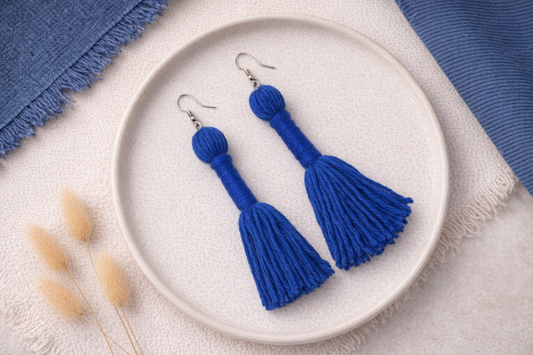Royal Blue Ball & Tassel Drop Earrings