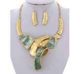 Gold Hammered Abalone Statement Necklace & Earring Set
