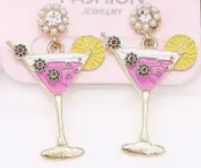Rhinestone Dangle Cocktail Glass Earrings