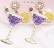 Rhinestone Dangle Cocktail Glass Earrings