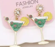 Rhinestone Dangle Cocktail Glass Earrings