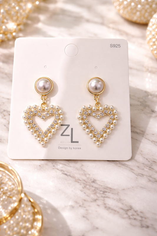 Pearl Heart Drop Earrings