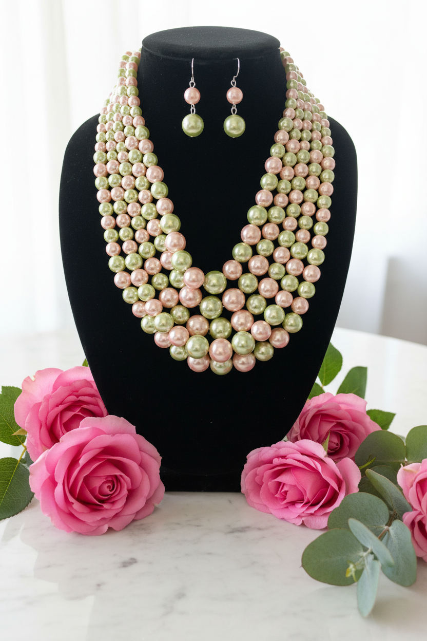 Oh so Pretty Glam 5-Strand Pearl Necklace & Earring Set