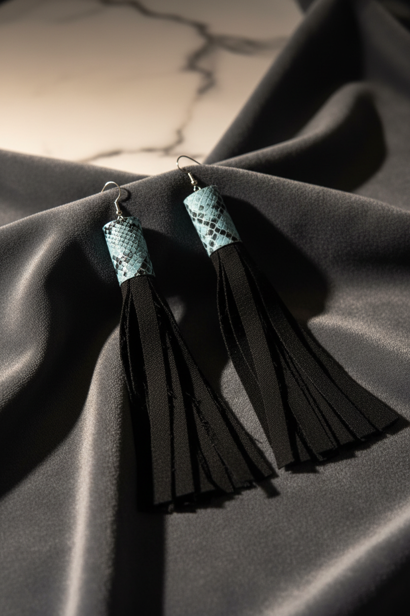 Midnight Mermaid Tassel Earrings styled product photo