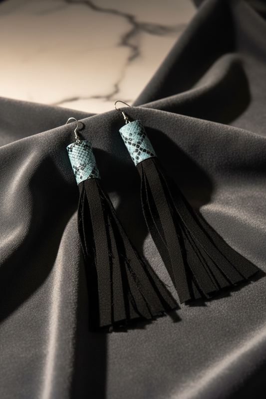 Midnight Mermaid Tassel Earrings styled product photo