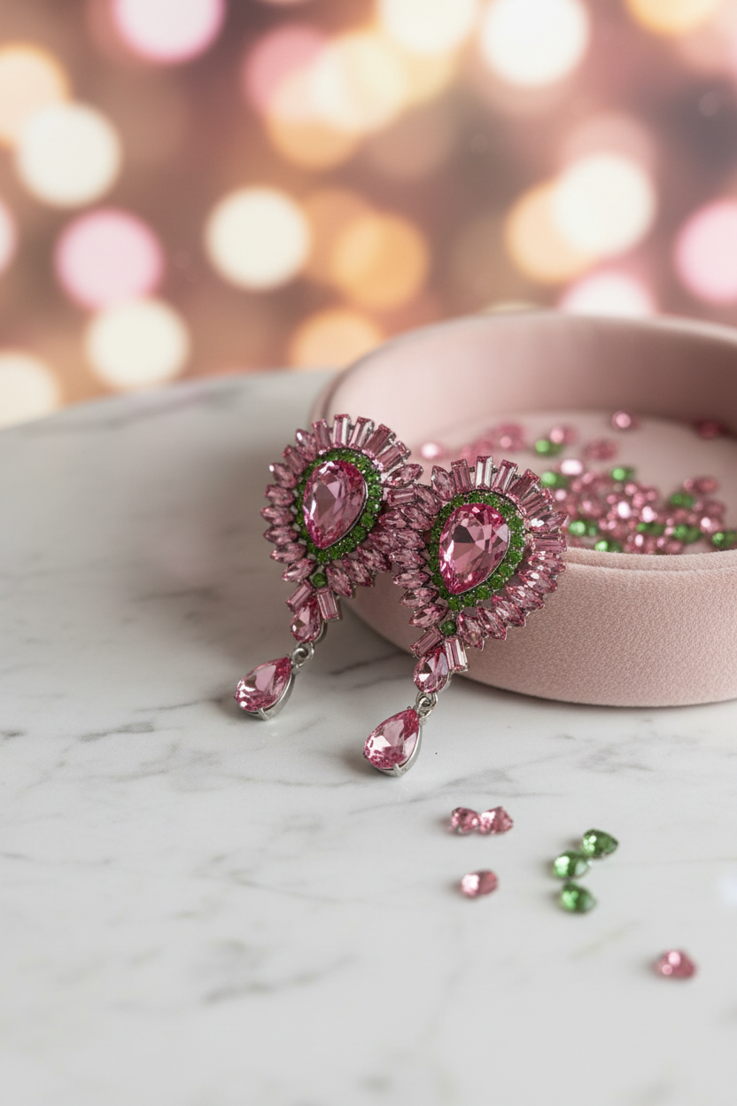Rose Sunburst Crystal Drop Earrings - Styled