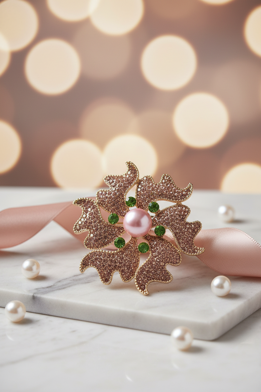 Garden Glow Pavé Floral Brooch - Styled