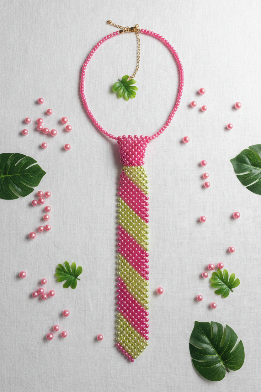 Stripe It Rich Beaded Necktie Necklace - Styled