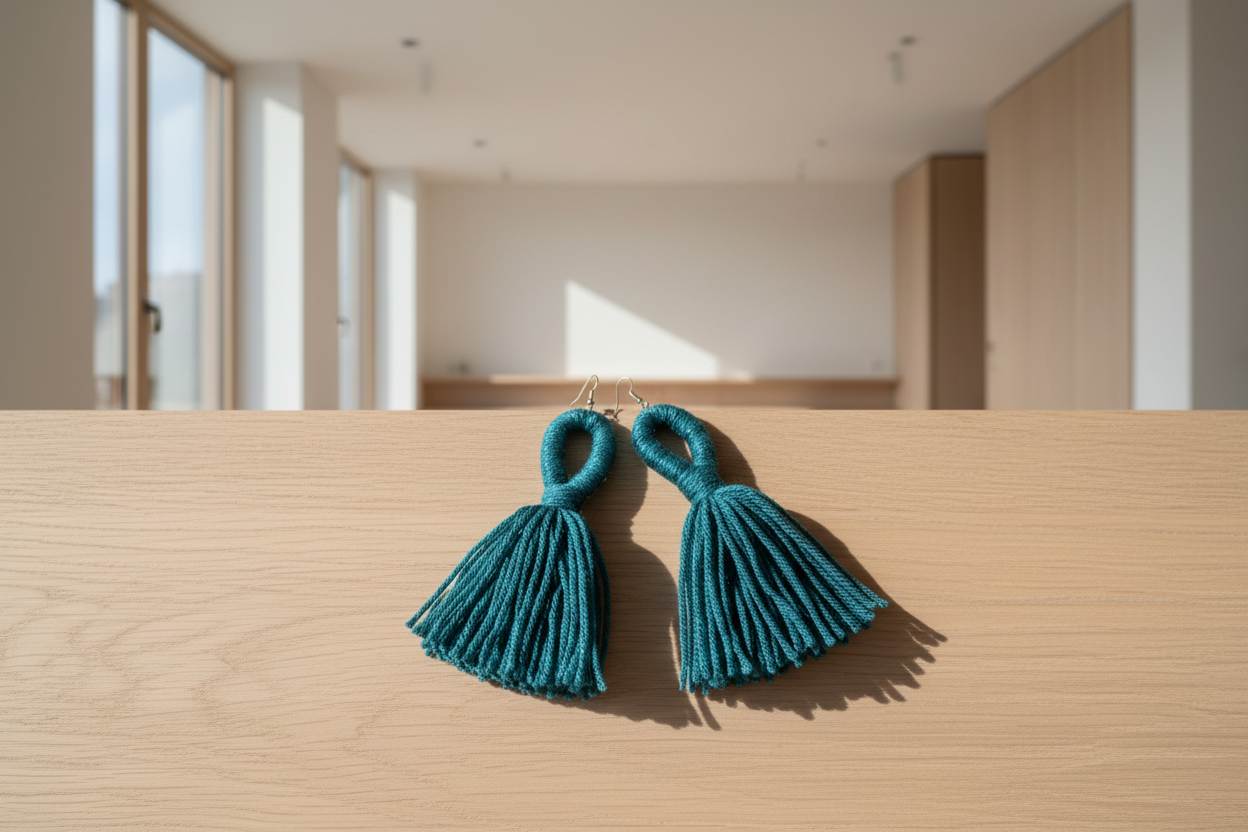 Teal Cascade Tassel Earrings