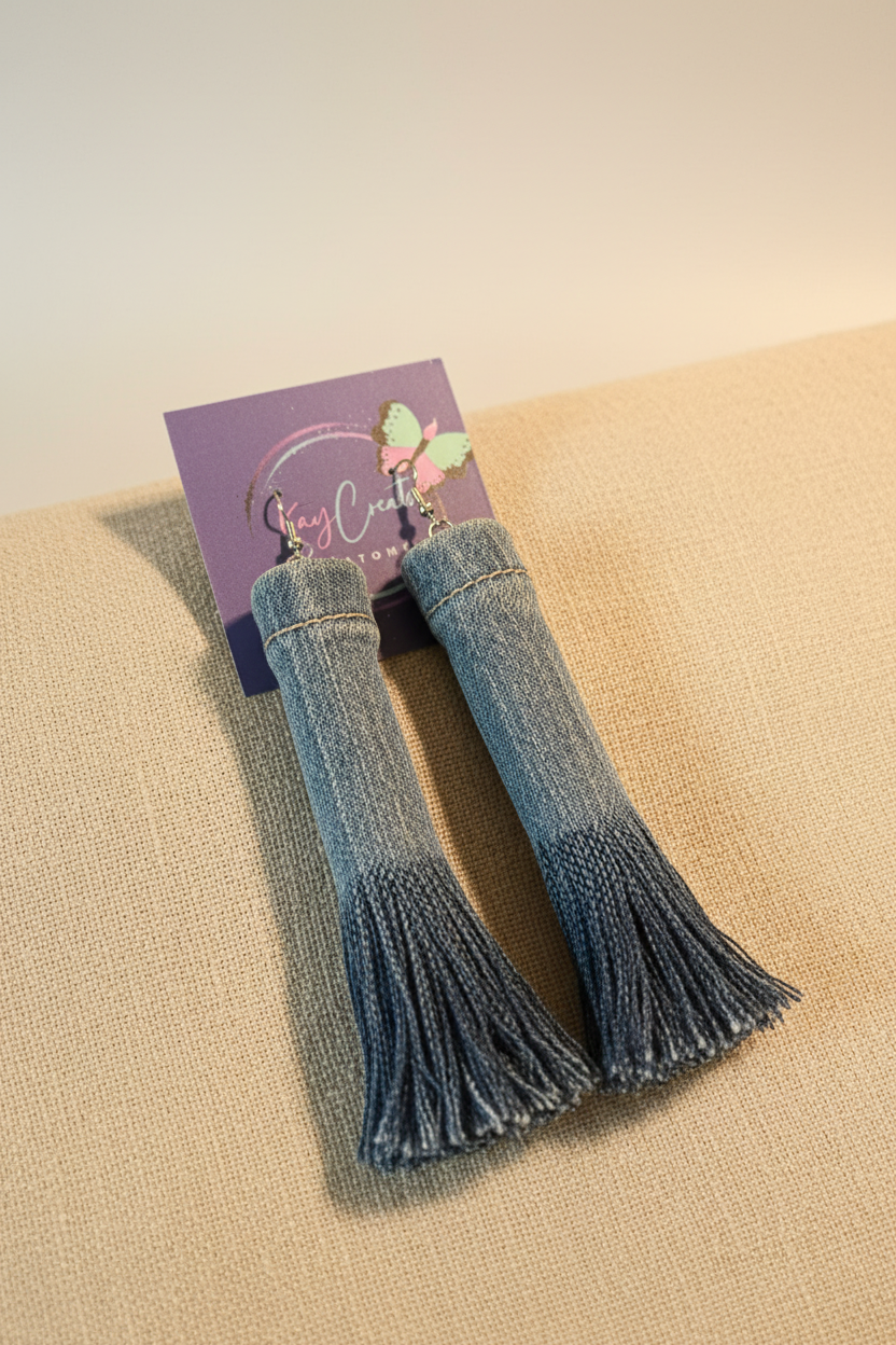Denim Tassel Earrings